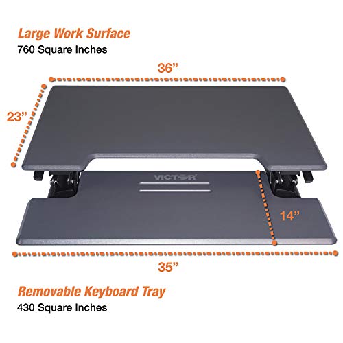 Victor DCX760 High Rise Collection Height Adjustable Standing Desk with Removable Keyboard Tray | Gray | 36" Wide Standing Desk | Professional or Home Use | Compatible with Most Monitor Arms