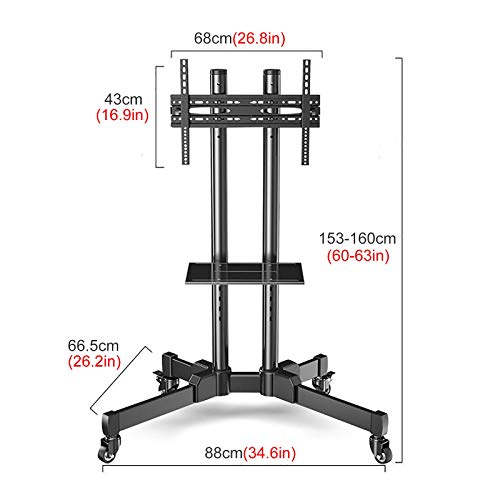 YokIma Black Tilt Rolling TV Cart for 32-70 Inch LCD LED TVs with Wheels & AV Shelf