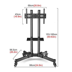 SSZY Black Tilt Rolling TV Cart for 32-70 Inch LCD LED TVs with Wheels & AV Shelf