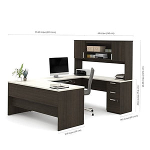 Bestar Ridgeley Executive Computer Desk with Hutch, Lateral File Cabinet, and Bookcase - White Chocolate