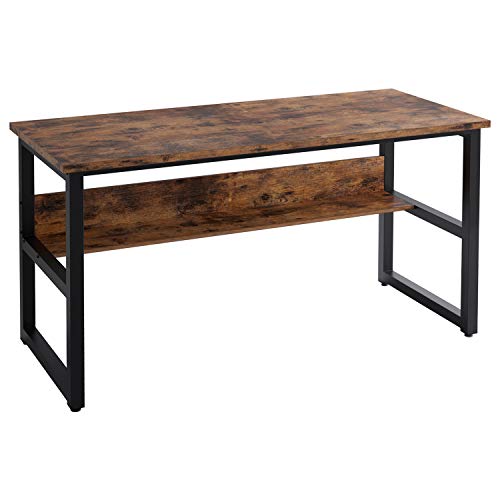 IRONCK Computer Desk 55" with Bookshelf, Office Desk, Writing Desk, Wood and Metal Frame, Industrial Style, Study Table Workstation for Home Office Furniture