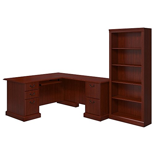 kathy ireland Home by Bush Furniture Bennington L Desk and Bookcase in Harvest Cherry