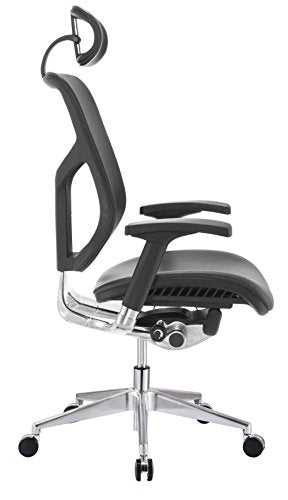 GM Seating Dreem III Leather Series Executive Hi Swivel Chair Chrome Base with Headrest, Genuine Black Leather