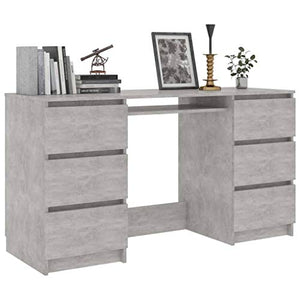 vidaXL Modern Computer Desk with 6 Drawers, Sturdy Office Desk, Notebook Tablelet Table, Writing Gaming Desk, Reading Table, Workstation for Home Office Study Room 55.1x19.7x30.3 inch Chipboard