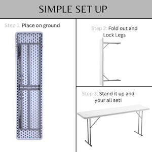 BTEXPERT White Set of 5 6-Foot Granite Plastic Folding Training Tables