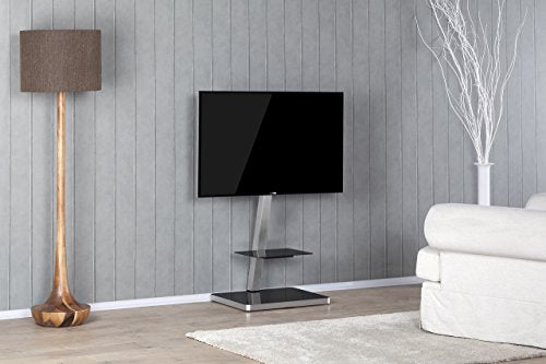 SONOROUS PL-2710 Modern TV Floor Stand Mount/Bracket with Tempered Glass Shelf for Sizes up to 65" (Aluminum Construction)