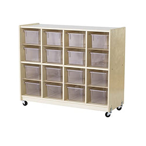 Guidecraft 16 Bin Birch Storage Unit with Casters - Rolling Wooden Cubby and Organizer for Toys, Art, Supplies, Books - Classroom Furniture, School Supply