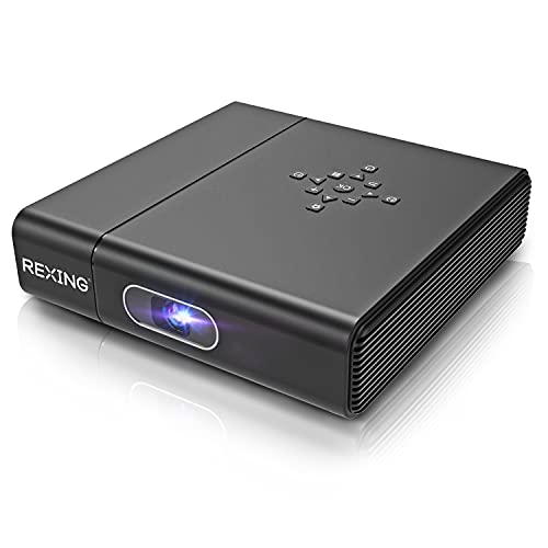 REXING PK2 Smart Projector Full HD 350 ANSI Lumens,3D Video, Digital Zoom, 30-120” DLP Projector, Android, HDMI, USB, WiFi, Miracast, YouTube, Netflix, Included Swivel Stand, Home Entertainment