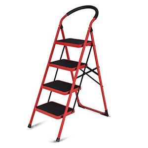 ZXL Step Ladders Household Fold 4 Steps Indoor Ladder Small Step Stool Holds Up to 150 Kg (Color : Red)