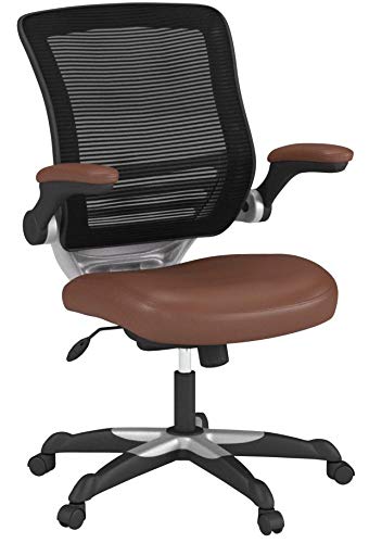 Modway Edge Mesh Back and White Vinyl Seat Office Chair With Flip-Up Arms - Computer Desks in Tan