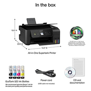 Epson EcoTank ET Series All-in-One Supertank Inkjet Printer for Cartridge-Free Home Printing, Wireless, Copier, Printer, Scanner, 5760 x 1400 dpi Print, 1.44" Screen, High-Speed USB (Black)