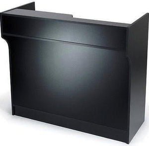 Free-Standing Black Melamine Register Stand, With Adjustable Shelves, Pull-Out Drawer, And Check Writing Area