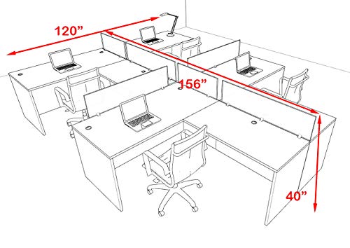 UTM Furniture Modern Acoustic Divider Office Workstation Desk Set - Four Person, OF-CPN-SPRB45