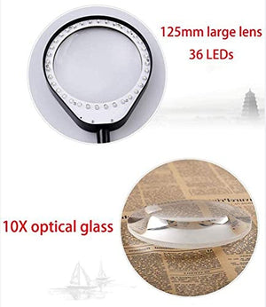 LED Magnifying Glass Lighted Magnifying Glass,10X Large Ultra Bright LED Page Magnifier,Plug-in Radio Magnifier with 36 LED Lights,for Reading Small Prints, Map, Coins and Jewelry