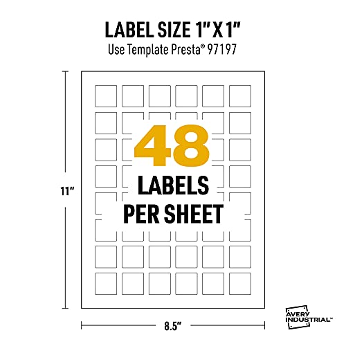Avery UltraDuty GHS Labels, Waterproof, 1 X 1 Inch Square Labels, Pack of 24000 White Labels for Use with Laser Printers