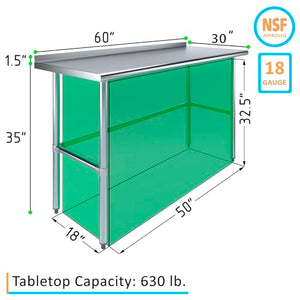 Express KitchQuip Stainless Steel Work Table with Open Base and 1.5" Backsplash (30x60)