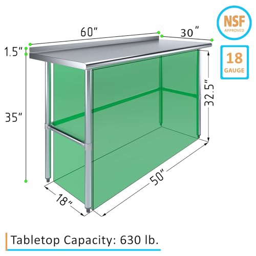 Express KitchQuip Stainless Steel Work Table with Open Base and 1.5" Backsplash (30x60)