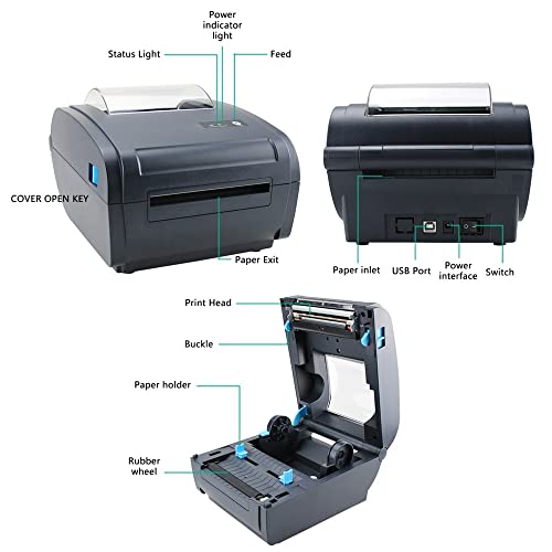 Thermal Label Printer for 4x6 Shipping Package Label 160mm/s USB&BT Connection Printer Label Maker Sticker Max.110mm Paper Width