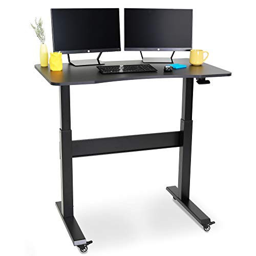 Stand Steady Tranzendesk | Pneumatic Standing Desk with Detachable Wheels| Height Adjustable Sit to Stand Workstation | Modern Ergonomic Stand Up Desk for Home & Office (48 Inch / Black) 