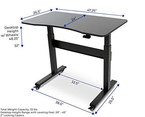 Stand Steady Tranzendesk | Pneumatic Standing Desk with Detachable Wheels| Height Adjustable Sit to Stand Workstation | Modern Ergonomic Stand Up Desk for Home & Office (48 Inch / Black) 
