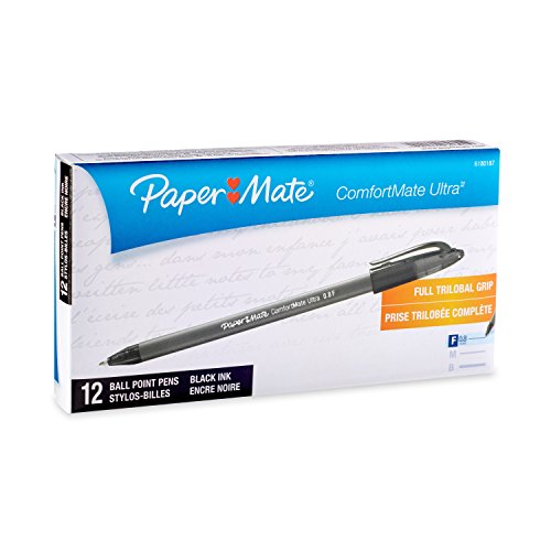 Paper Mate Comfortmate Stick Fine Point Ballpoint Pens, 12 Black Ink Pens (6180187)