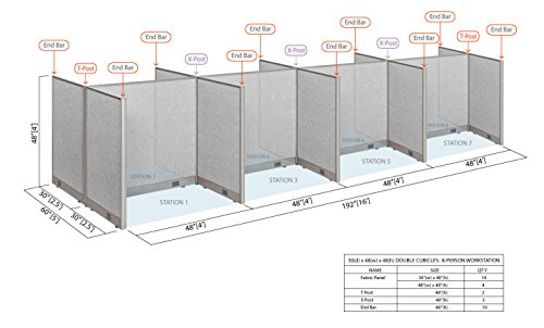 GOF Cubicle Double 8 Station Office Partition - Large Fabric Room Divider Panel Workstation