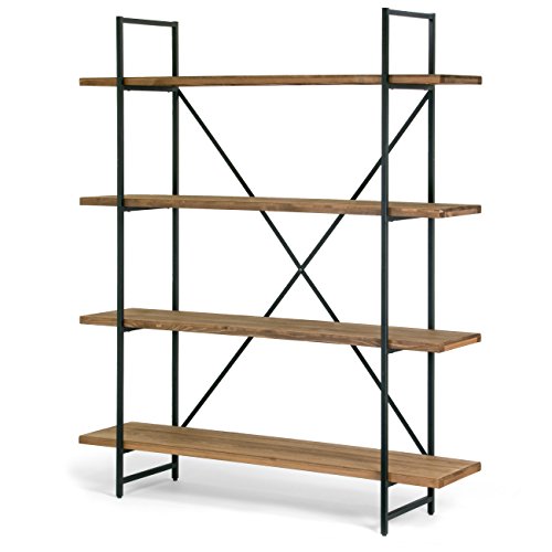 Glamour Home Ailis 75" Brown Pine Wood Metal Frame Etagere Bookcase Four-Shelf Media Center