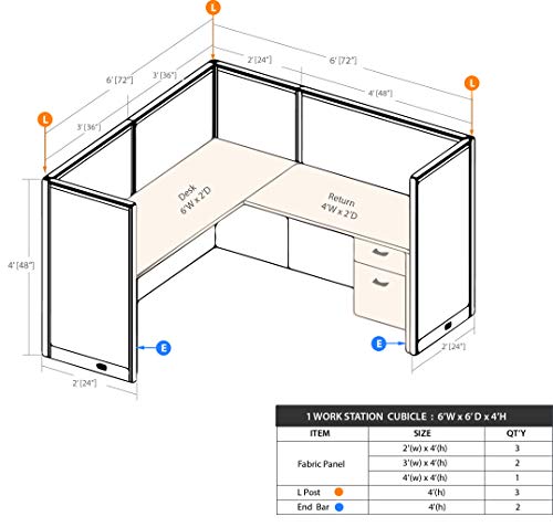 G GOF 1 Person Workstation Cubicle (6' x 6' x 4') - Office Partition, Room Divider (48" Desk, Artisan Grey)