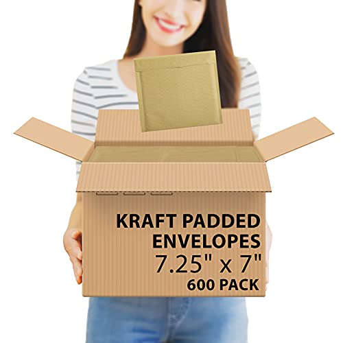 ABC Pack of 600 Kraft Padded Bubble Mailers 7.25 x 7 Natural Brown Kraft Bubble Envelopes 7 1/4 x 7 Peel and Seal Envelopes Bulk Shipping Bags for Mailing Packing Moving Wholesale Price