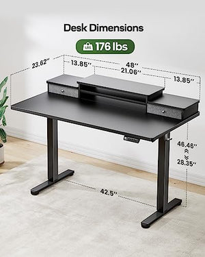 Marsail Electric Standing Desk with Drawers, 48 Inch Adjustable Height - Ergonomic Sit Stand Desk