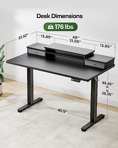 Marsail Electric Standing Desk with Drawers, 48 Inch Adjustable Height - Ergonomic Sit Stand Desk for Office