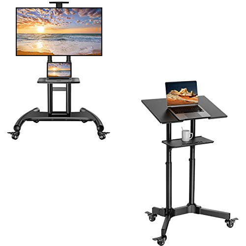 PGTVMC05 Rolling TV Stand for 32-75 inch TVs & PGLMC01 Mobile Laptop Stand