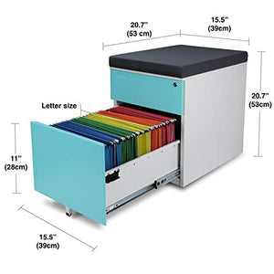 Aurora Modern Soho 2-Drawer Metal File Cabinet with Seat Cushion