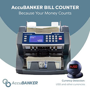 AccuBANKER AB4200 Basic Bank Grade Bill Counter, 300 Bills Hopper Capacity, 200 Bills Stacker Capacity, Variable Counting Speeds up to 1,800 Bills/min & Emergency Stop Function