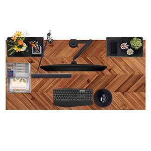 UPLIFTDESK Acacia Chevron Butcher Block Standing Desk 60x30" 2-Leg V2 C-Frame (Black)