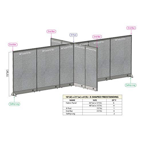 GOF Freestanding X-Shaped Office Partition, Large Fabric Room Divider Panel - 120"D x 252"W x 48"H (XDF51266072)