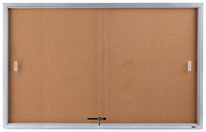 Displays2go 60 x 36 Inches Wall Mountable Enclosed Bulletin Board with Sliding Glass Doors, Cork Board Display Surface (CBSD6036SV)