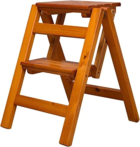LUCEAE Folding Wooden Step Stool, 2 Steps Herringbone Ladder - Non-Slip Wide Tread, Portable Adult Chair