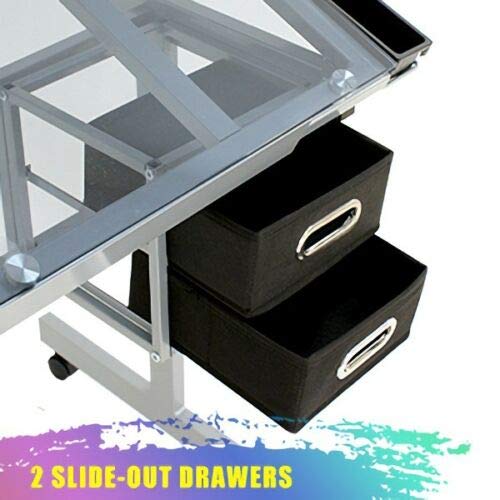 9TRADING Adjustable Hydraulic Salon Stool Chair + Drawing Desk Drafting Table Glass Top