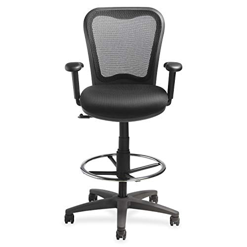 Lorell 25981 Mesh-Back Drafting Sitting Stool, 30" x 18" x 29", Black