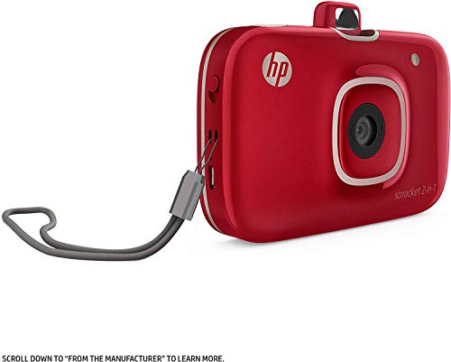 HP Sprocket 2-in-1 Portable Photo Printer & Instant Camera, print social media photos on 2x3" sticky-backed paper - Red (2FB98A)