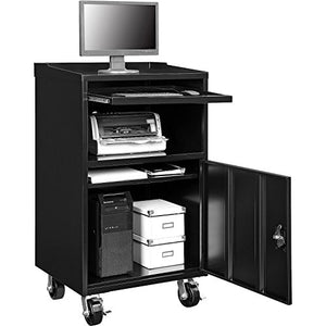 Mobile Computer Cabinet, Black, 27"W x 24"D x 49-1/4"H