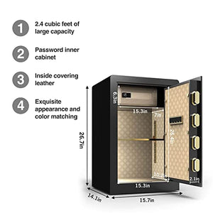 VrixTT Safe Box Fireproof Waterproof, 2.4 Cubic Feet Solid Alloy Steel Safe with Waterproof Bag, Electronic Digital Safe Box for Protect Jewelry, Valuables