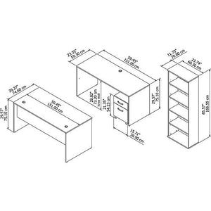 Bush Furniture Commerce 60W Office Desk with Credenza, Mobile File Cabinet and Bookcase