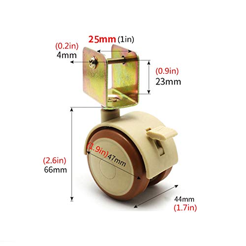 IkiCk Furniture Caster Wheels with U-Shaped Bracket - 1.9 Inch Swivel Casters with Brakes - 30kg Load - Screws Included