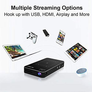 AKASO WT50 Mini Projector, 1080P HD Video DLP Portable Projector with Android 7.1, WIFi, Wireless and Wired Screen Sharing, Trackpad Design, Pocket Sized Home Theater Pico Projector for iPhone Android