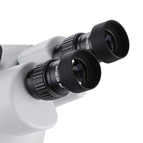 AmScope SM-1TSZZ-144S-10M Digital Professional Trinocular Stereo Zoom Microscope, WH10x and WH20x Eyepieces, 3.5X-180X Magnification, 0.7X-4.5X Zoom Objective, 144-Bulb LED Ring Light, Pillar Stand, 110V-240V, Includes 0.5X and 2.0X Barlow Lenses and 10MP