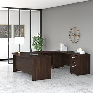 Bush Business Furniture Studio C U Shaped Desk with Mobile File Cabinet, 72W x 36D, Black Walnut