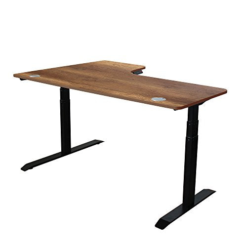 Caesar Hardware AB3-63LC Ergonomic 63-in 3 Memory Buttons LED Electric Automatic Height Adjustable Sit to Stand L-Shaped Corner Work Office Desk with Black Legs, Dark Walnut