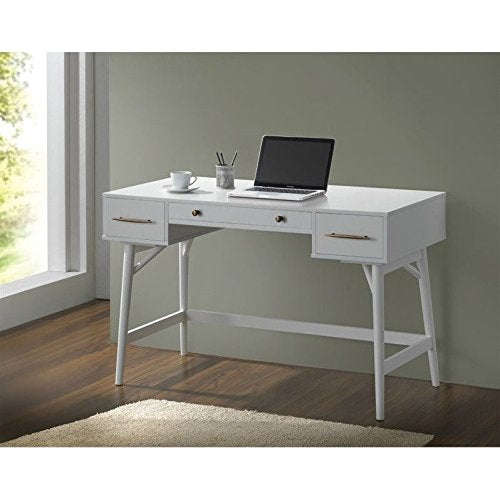 Bowery Hill 3 Drawer Mid Century Modern Writing Desk in White